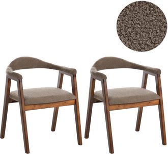 Beliani Conjunto De 2 Sillas De Comedor Asiento Tapizado En Poli&eacute;ster Estructura De Madera De Caucho Respaldo Tapicer&iacute;a De Boucl&eacute; Gris Pardo Comedor Marr&oacute;n On