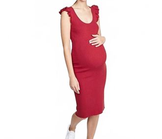 Hatch Womens Maternity Chloe Ribbed Knit Dress In Red