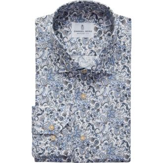 Emanuel Berg Modern Fit Paisley Stretch Poplin Sport Shirt in Brown at Nordstrom Rack, Size Medium/large