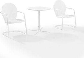 Crosley Furniture Griffith 3Pc Outdoor Metal Bistro Set White Gloss/White Satin - Bistro Table & 2 Chairs