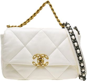 Chanel 19 Flap Quilted Leather White Calfskin Handbag (Pre-Owned)