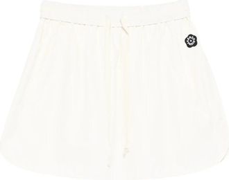 Kenzo Logo-patch Minirok met Trekkoord - Dames - Bermuda - Wit - XS - Katoen - Korte Broeken