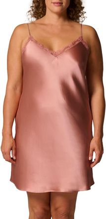 Simone P&eacute;r&egrave;le Love Me Night Lace Trim Silk Blend Chemise in Smokey Pink at Nordstrom, Size X-Large
