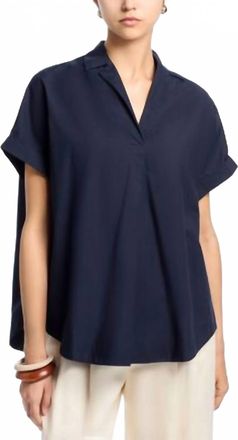 French Connection Poplin Collared Top In Marine