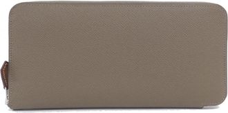Herm&egrave;s Beige Cassis Etoupe Gray Epsom Leather Silk Long Wallet (Bi-Fold) (Pre-Owned)