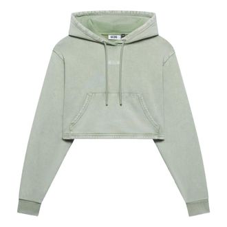 GCDS Stone Washed Crop Hoodie - Dames - Hoodies - Groen - M - Katoen - Hoodies & sweatvesten