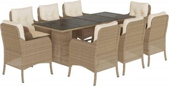 vidaXL Set Comedor De Jard&iacute;n 9 Pzas Con Cojines Rat&aacute;n Sint&eacute;tico Beige Vidaxl