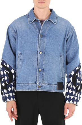 Roberto Cavalli Mens Blue Embroidered Denim Jacket, Brand Size 52 (US Size 42)