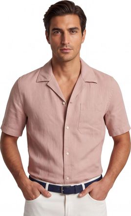 Profuomo Overhemd Profuomo roze effen korte mouw linnen casual
