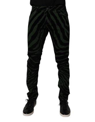 Dolce & Gabbana Mens Black Green Stripes Cotton Skinny Denim Jeans And Elastane Clothing