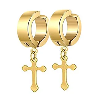 Generic 6 Pairs Stainless Steel Clip On Dangle Earrings for Men Women Gold Long Chain Cross Pendant Non Piercing Earrings Nice Design