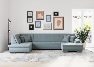 Domo Collection Wohnlandschaft »Treviso incl. Zierkissen, moderne Steppung, XXL: B/T/H: 364/201/83 cm« wahlweise mit Bettfunktion, in vielen Bezugsarten auch in Cord 