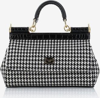 Dolce & Gabbana Handtasche aus Hahnentritt-Stoff und Leder Sicily Small