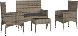 vidaXL Set De Muebles De Jard&iacute;n 4 Pzas Y Cojines Rat&aacute;n Sint&eacute;tico Gris Vidaxl
