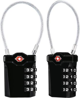 OEM Tsa - [set Di 2] Lucchetto A Combinazione A 4 Cifre - Lucchetto Per Valigia Con Cavo Da 14 Cm - Lucchetto Per Bagagli, Borse, Ecc. (nero)
