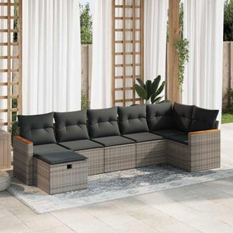 vidaXL Vidaxl - Set De Sof&aacute;s De Jard&iacute;n 7 Pzas Con Cojines Rat&aacute;n Sint&eacute;tico Gris