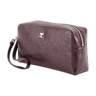 Courr&egrave;ges Womens Pebbled Leather Wristlet Wallet Burgundy Cotton