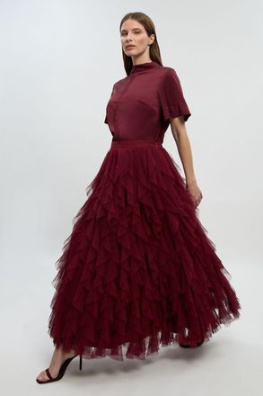 Karen Millen Womens Tulle Ruffle Detail Woven Prom Skirt - Red - Size 10 UK