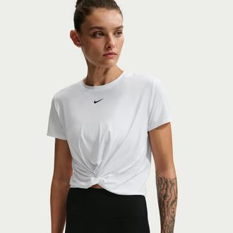 Nike Womens One Classic Twist Dri-FIT Short-Sleeve Top in White | HJ1054-102