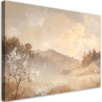 Feeby Cuadro En Lienzo, Paisaje En Tonos Pastel De Monta&ntilde;as Y &Aacute;rboles Paisaje Natural R&uacute;stico, 120x80