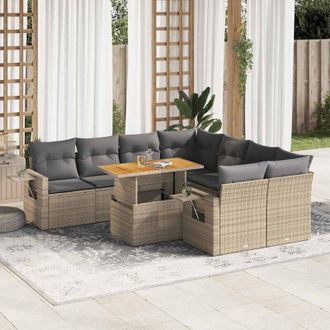vidaXL Set De Sof&aacute;s De Jard&iacute;n Con Cojines 9 Pzas Rat&aacute;n Sint&eacute;tico Beige Vidaxl