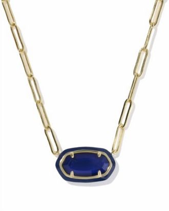 Kendra Scott Womens Elisa Enamel Frame Paperclip Necklace In Gold Navy Mother Of Pearl