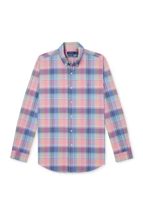 Polo Ralph Lauren Button-Down Collar Logo-Embroidered Checked Cotton Shirt