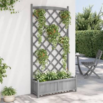 Berkfield Home Planter with Trellis Grey Solid Wood Fir