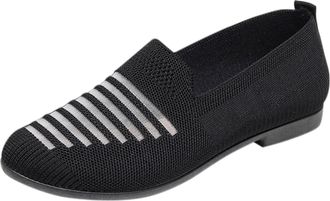 Generic Knitted Flat Shoes Women Flat Loafers Shoes For Women Ladies Comfy Loafers Soft Slip On Flat Work Office Pumps Shoes Comfy Walking School Flats Nurse 