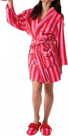 Shiraleah Striped Tie Waist Robe In Pink/red