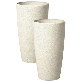 Beliani Conjunto De 2 Macetas De Mezcla De Piedra Beige Claro 31 Cm Jardinera Abdera