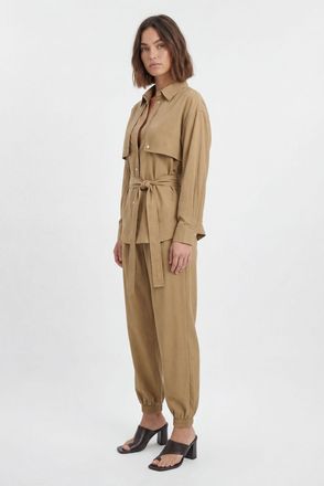 Karen Millen Womens Cupro Utility Twill Woven Shirt - Tan Lyocell - Size 12 UK