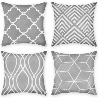 OEM Juego De 4 Fundas De Coj&iacute;n Cuadradas Decorativas De Lino Gris Para Muebles De Exterior, Estampado A Una Cara, Fundas De Almohada Para El Hogar, La Ofi
