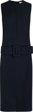 Patou Zwarte jurk met riem en split - Dames - Casual kleedjes - Blauw - M - Kleedjes