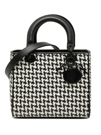 Dior 2019 Medium Calfskin Woven Houndstooth Lady Dior satchel - women - Calf Leather - One Size - Black