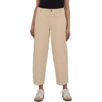 Kut from the Kloth Ashton Crop Barrel Linen Blend Pants in Cream at Nordstrom, Size 8