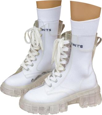 Generic Boots For Women Uk Crystal Bottom Lace-Up WomenS Booties Height Increasing Transparent Boot With Thick Platform Sole Night Out Waterproof Shoe Weekend