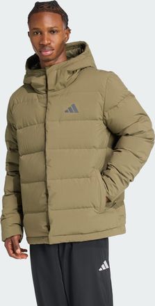 adidas Mens Helionic CLIMAWARM Hooded Down Jacket - Khaki - Size X-Small