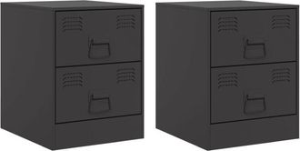 vidaXL Bedside Cabinets 2 pcs Black 34.5x39x44 cm Steel Vidaxl