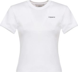 Coperni Tops, Dames, Wit, L, Katoen, Logo-print T-shirt met ronde hals
