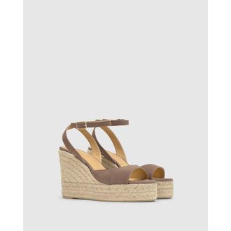 Castaner Espadrilles met plateauzool en sleehak, su&egrave;deleer, Brook