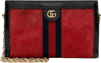 Gucci Black Suede Ophidia Medium Chain Shoulder Bag (Authentic Pre-Loved)