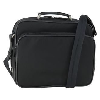 Prada Convertible Front Pocket Tessuto With Saffiano Leather Black Nylon Briefcase Bag (Pre-Owned)