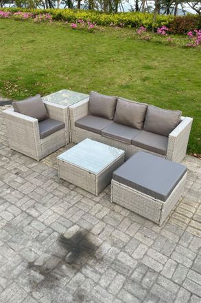 Fimous Light Grey Lounge Outdoor PE Rattan Garden Furniture Set Wicker Sofa Set Square Coffee Table