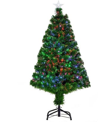 HOMCOM &Aacute;rbol De Navidad De Fibra &Oacute;ptica 120 Cm Decoraci&oacute;n Navide&ntilde;a Con 16 Led De 3 Colores 130 Ramas &Oslash;60x120 Cm Verde