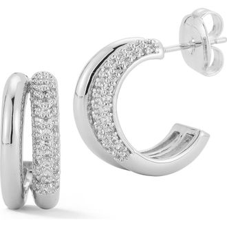 Glaze Jewelry Cubic Zirconia Pav&eacute; Double Hoop Earrings in Silver at Nordstrom Rack