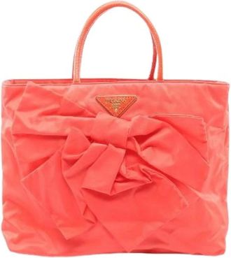 Prada Pre-owned Tote Bags, female, Orange, Size: ONE SIZE Pre-owned Tessuto Nylon Patent Leather Tote Bag