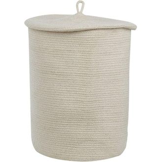 Beliani Cesta De Algod&oacute;n Blanco Crema 52 Cm Patr&oacute;n A Rayas Tapa Accesorio Boho Silopi