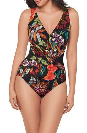 Miraclesuit Pluma Orla Crossover One-Piece Swimsuit in Black Multi at Nordstrom, Size 10