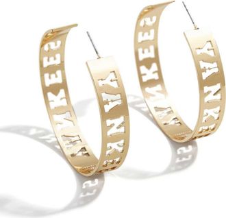 WEAR by Erin Andrews x Baublebar New York Yankees Large Cutout Hoop Earrings in Gold at Nordstrom